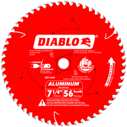 Diablo Non-Ferrous 7-1/4" x 56 T x 5/8" Arbor TCG Aluminum D0756N 
